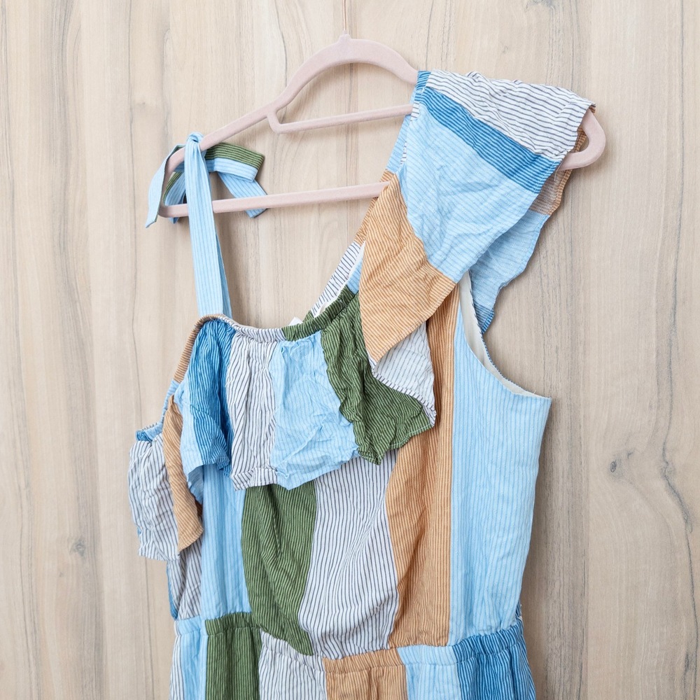 Lauren Conrad Tiered Maxi Dress XXL Stripe One Shoulder Cottage Coastal Boho - Picture 4 of 7